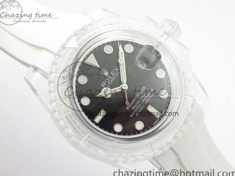 MiroTime 0116 Submariner Phantomlab Transparent KZF Best Edition Black Dial on White Rubber Strap VR StreetReady 2567